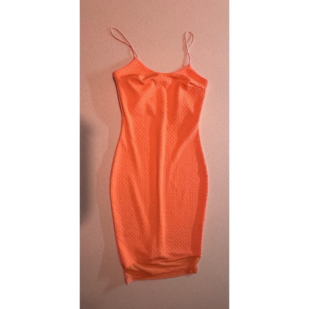 RIVER ISLAND SPAGETTI STRAP DRESS Bodycon Coral Hot Orange Pink US 6 EU 32 Sexy